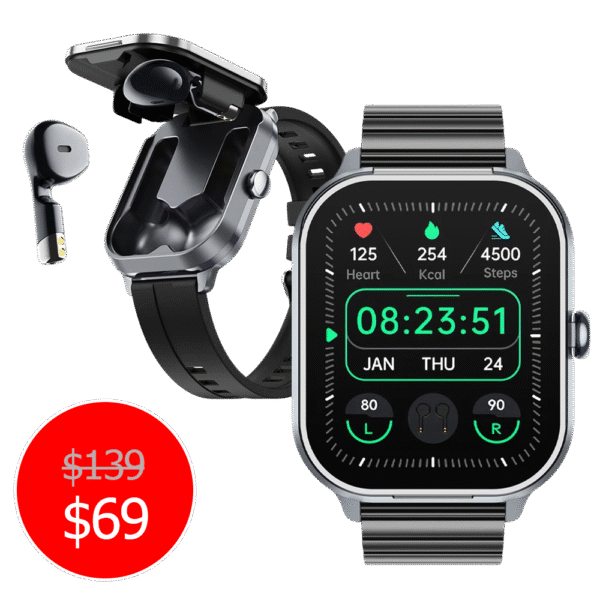 GPS Smart Watch D8 TWS 2-in-1 Headset Bluetooth Talk Heart Rate Blood Pressure Health Monitoring Headphones Play Music with To