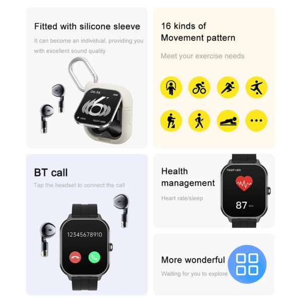 GPS Smart Watch D8 TWS 2-in-1 Headset Bluetooth Talk Heart Rate Blood Pressure Health Monitoring Headphones Play Music with To - Image 6