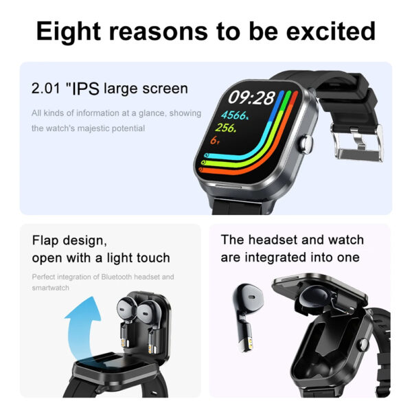 GPS Smart Watch D8 TWS 2-in-1 Headset Bluetooth Talk Heart Rate Blood Pressure Health Monitoring Headphones Play Music with To - Image 8